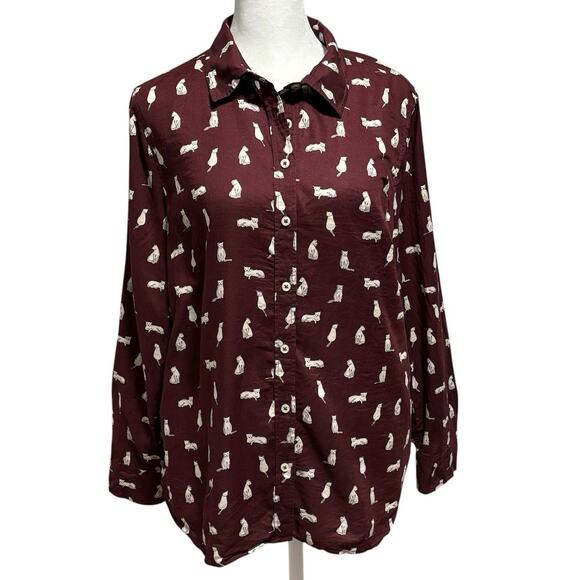 Talbots Tops - Talbots Size LP PL Large Petite Button Up Top Blouse Novelty Cat Print Cotton